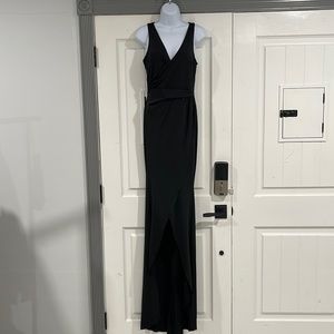 Long black dress open bottom front
